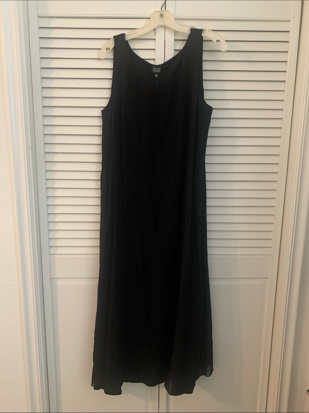 Black Silk Sleeveless Scoop Neck A-Line Midi Dress